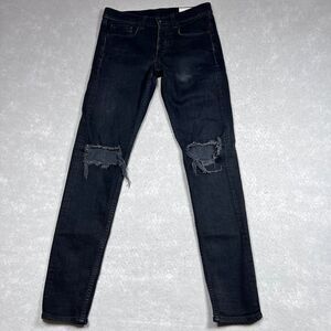 Rag & Bone Jeans Mens Size 31 Black Standard Issue Fit Skinny Distressed Denim